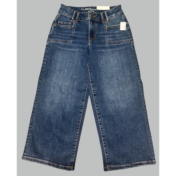 Maurices M Jeans Women’s Size 2 Blue Wide Leg Crop Jeans Mid Rise Stretch NWT - Picture 1 of 4